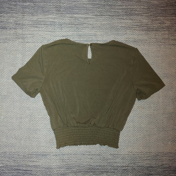 Womens Used Ardene Sz S Olive Green Bohemian Crop Top - Picture 2 of 2